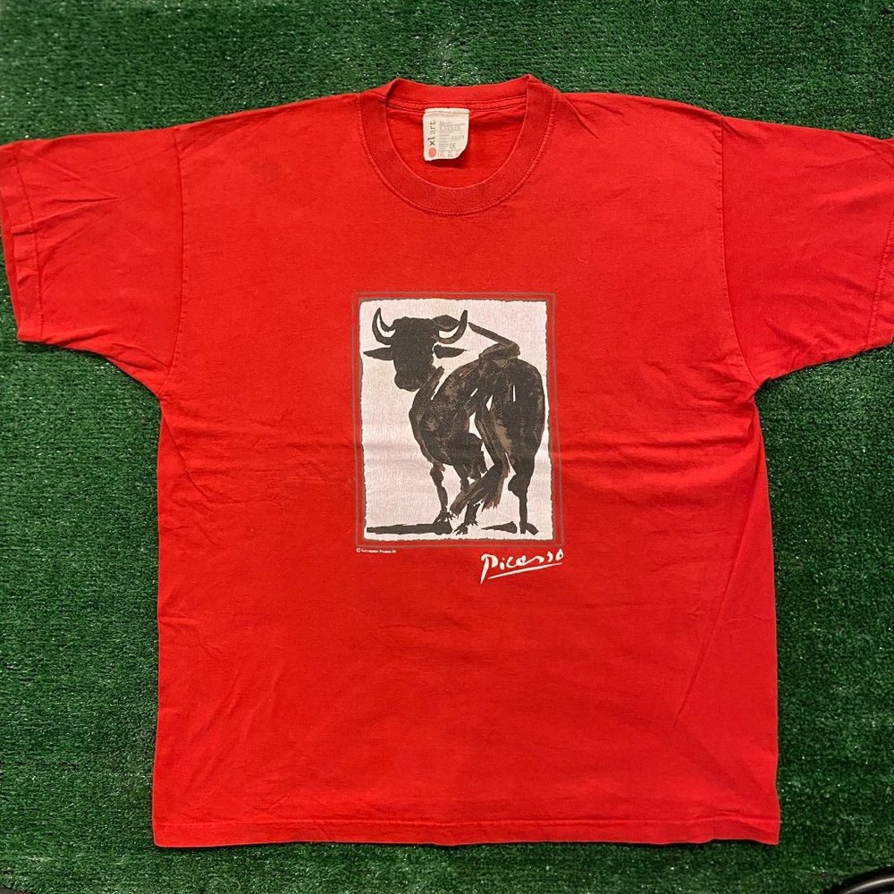 Vintage Y2K Pablo Picasso Bull Sketch T-Shirt Red XL Painting Grunge Streetwear
